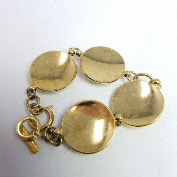 Vintage Round Gold Tone Panel Link Bracelet, Sun Flower Design, Estate - Picture 3 of 6